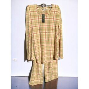 Kindred Bravely ladies 2 piece pajama set  fleece comfy brown plaid new Medium